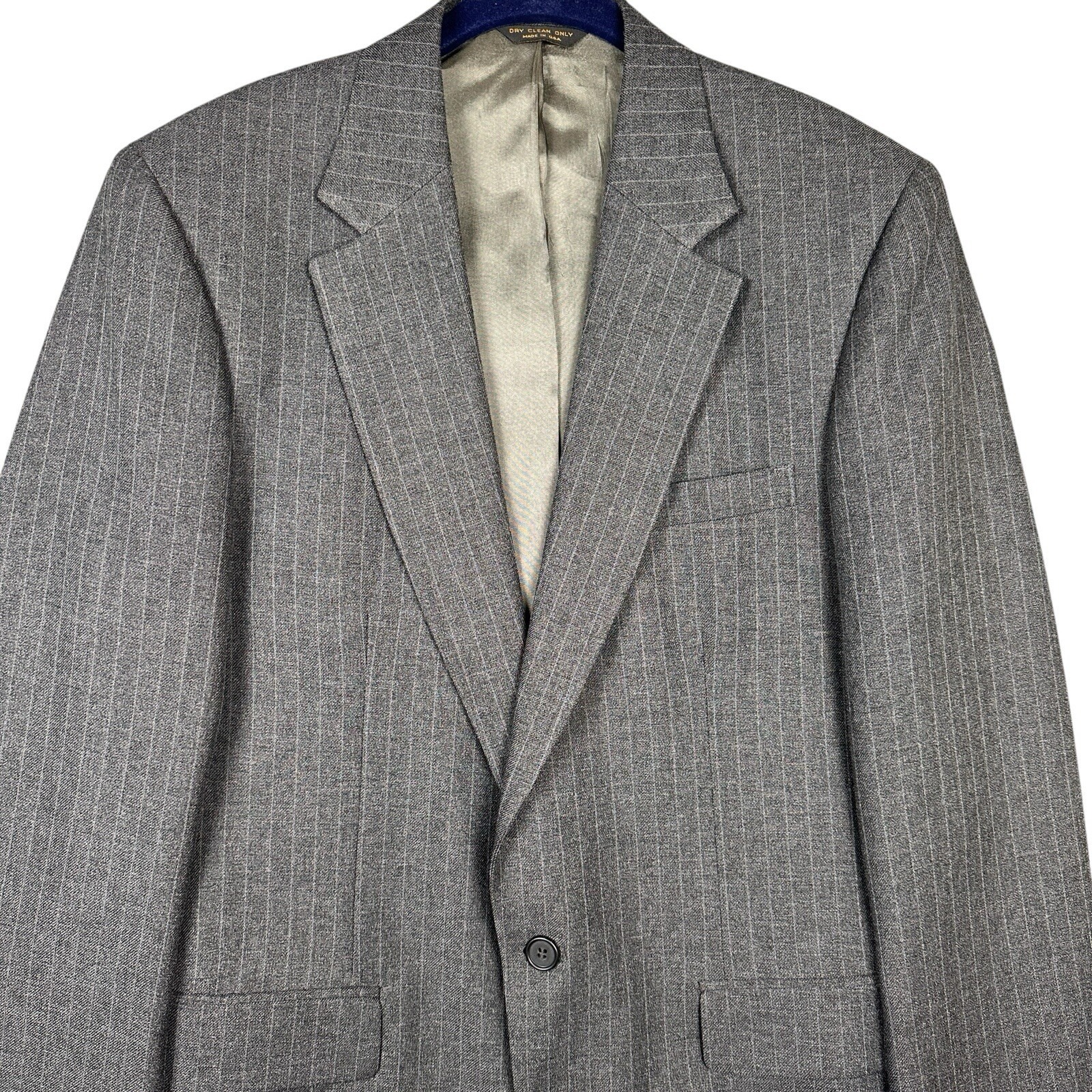 Highland Park Suit Blazer Sport Coat Size 40l Gray Stripe 2 Button Lined Usa — image 2 of 8